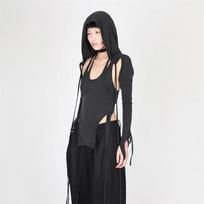 Sweet Fairy Grunge Long Sleeve Hooded Crop Top Y2k Streetwear Strappy Asymmetrical Trendy Sexy T Shirts for Women S juoda