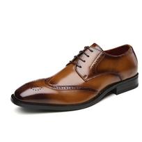 New Carving Brogue British Genuine Leather Business Formal Wear Leather Shoes Men's Lace-up Derby Shoes Pointed Toe Youth 38