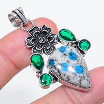 Natural K2 Blue Azurite, Diopside 925 Sterling Silver Jewelry Pendant 2.17  i1S03