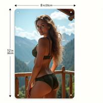 Metal Tropical Bikini Girl Wall Art 8x12 Inch, Beach Bar Restaurant Durable Hanging Decor for Kitchen Balcony 20x30cm（7.8x11.8inch）