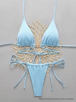 2026 High-End European & American Split Bikini for Women: Sexy, Cross-Border Beach Swimwear M šviesiai mėlyna spalva