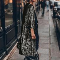 Women Sparkly Sequin Casual Open Front Jacket M juoda