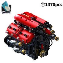 Techninis V8 variklio modelis Statybinės kaladėlės Rinkinys su elektriniu varikliu MOC Surinkimo kaladėlės Žaislas Vaikams Gimtadienio Kalėdų dovanos 1370 vnt. 1370pcs red
