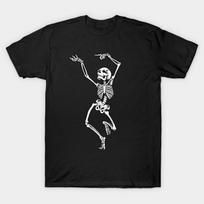 Men Black Print T-shirt Dancing Skelleton No-Cut Transfer Paper Print Cotton Tshirt 4XL juoda