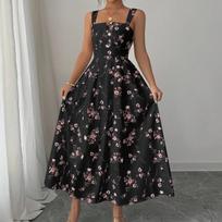 Women's Fashion Color V-neck Short Sleeve Dress M juoda