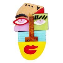 Acrylic Painting Portrait Brooch Women Men Brooch for Coat Suit Hijab Laple Pins New Year Gifts KTJ geltona