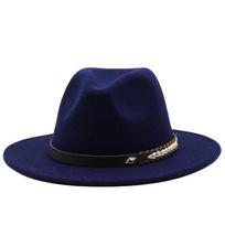 2025 Women Men Panama Jazz Hat Wide Brim Sun Protection Cap Classic Unisex Fashion Top Hat for Party Wedding Church 56-58cm tamsiai mėlyna spalva