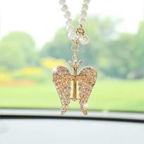 1pc Angel Wings Car Ornament, Gold Cross Pendant Rearview Mirror Decor - Perfect Gift for Women Christians, Car Accessory