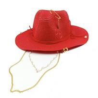 Personalized hat straw hat pearl chain DIY jazz hat sun hat new letter hat beach hat men's and women's punk hat candy color 56-58cm