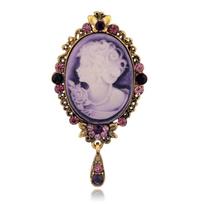 Vintage Style Cameo Brooches Head Design Exquisite Hollow Out Gothic Brooches Crystal Rhinestones Beauty Head Brooch
