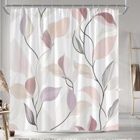 1pc Modern Abstract Leaf Shower Curtain - Soft Pink, Lavender & Green Botanical Design, Black Stems, Polyester, 70.8x70.8 (as the picture,W90XH180cm)