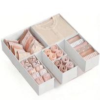Foldable 6PCS Underwear Organizer Set, Hard Storage Boxes for Bra Socks ,Drawer/Closet Clothes Organizers beige