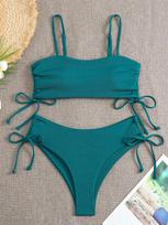 Bikini Swimsuit Women High Waist Swimwear 2026 New Tube Top Striped Bikinis Set Sexy Thong Bathing Suit Female Summer Beach Wear S žalia