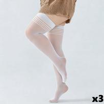 Plus Size Thigh High Stockings Lace Striped Trimming Sexy Slimming Over Knee Long Socks Sheer Tights For Curvy Fat Women 3 Pairs 3XL
