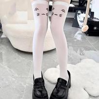 Kawaii Cat Paw Thigh Socks White Print Long Socks Jk Harajuku Expression Over Knee Thigh High Stockings Japanese Cosplay Socks one size
