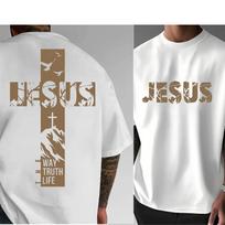 Summer Christian Style Jesus Cross Pattern Printed Short-sleeved Cotton Men's T-shirt with Faith Theme Loose and Trendy Top XS