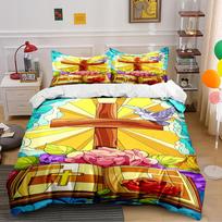 Colorful Religious Cross Bedding Set Bedding set (1 duvet cover, 2 pillowcases, duvet not included) 135x200cm