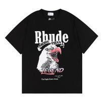 Cross-border European and American trendy brand RHUDE micro-standard eagle letter printing short-sleeved t-shirt for men and women couples high street S