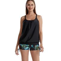 Plus Size Conservative Two-Piece Flat Leg Print Swimsuit for Women Extra Extra Large