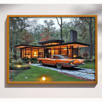Retro-Futuristic Mid Century Modern Home Sci-fi Fifties Car Palm Springs Photo Prints Space Atomic Age Canvas Painting Decor 21X30CMNo Framed
