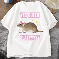 Cute Rat with Pink Bow Yes Queen Slay T-shirt S