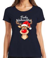 Merry Christmas Rudolph Red Nose Santa Hat Kids Funny Ladies TShirt S