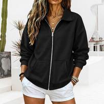 Women's Zip Up Drop Shoulder Long Sleeve Sweatshirt Top L juoda