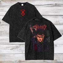 2026 Hot Sale Anime Berserk Cotton TShirt Hip Hop Streetwear T Shirt Guts Washed T-Shirt Summer Men Women Casual Loose Short Sleeve Harajuku Top L