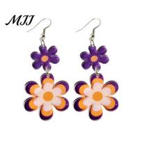 Flower Drop Earrings 1 Pair Women Dangle 2D Acrylic Floral Hook Lightweight Hypoallergenic Fashion Jewelry Ear violetinė