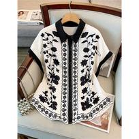 Printed women's shirt-fashionable button design-loose casual shirt 4XL