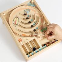 Wooden Marble Pinball Machine GlassLike Panel Tabletop Game Orb Play Set a