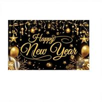 Black Gold 2026 New Year Backdrops Colorful Balloon Night Glittering Celebration Banner Champagne Polyester Photo Background