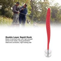 10PCS S M Squid Jig Hooks Double Layer Sea Fishing Hooks Fishing Bait Hooks  Saltwater Fishing Red-14cm