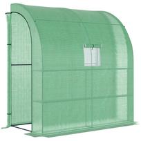 Walk-In Lean to Wall Greenhouse with Windows and Doors, Outdoor Green House with 3 Tiers 4 Wired Shelves, 200L x 100W x 215Hcm, Green 200 x 100 x 215 cm žalia