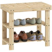 Two Shelf Bamboo Shoe Storage Bench - Natural Finish 50 x 28 x 45 cm