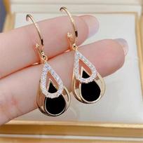 Double-layers Water Drop Women's Hanging Earrings Gold Buckle Crystal Side Luxury Wedding Ear Jewelry for Female new in