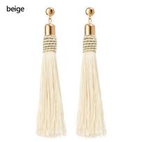 Fabric Ethnic Style Long Pendant Bohemian Drop Statement Earring Dangle Ear rings Tassel Earrings smėlis