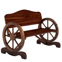 2-Seater Garden Bench with Wheel Armrests, Rustic Outdoor Bench for Patio, Porch, Spruce Wood, Brown 110 x 55 x 80 cm