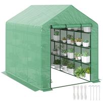 Foil Greenhouse Walk-In Greenhouse with 8 Shelf Levels Tomato Greenhouse Hothouse Cold Frame with Door Green Steel PE Plastic 244 x 180 x 210 cm 244 x 180 x 210 cm žalia