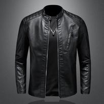 2024 m. Slim-Fit Didelio Dydžio Vyriškas Odinis Švarkas su Stovu - Madingas Rudens Motociklininko Paltas M juoda