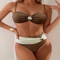 2025 Strappy Color Block Bikini - Sexy European & American Swimwear for Women Large kava