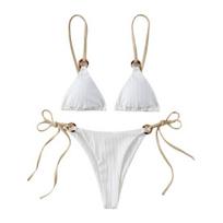 2 vnt / rinkinys Madingas vasaros bikinio rinkinys Pure Colors Akį traukiantis All Match belaidis maudymosi kostiumėlis kasdieniam dėvėjimui S balta