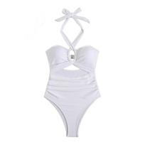 Moteriškas monokinis su paminkštintu lankeliu, vientisas bikini su halteriu, vientisos spalvos, su tuščiaviduriu dizainu, maudymosi kostiumėlis paplūdimio atostogoms S