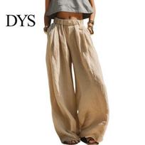 Office Wear Trousers Women Wide Leg Casual Pants, Elastic Waist Solid Color Loose Trousers, Spring Fall Pleated Palazzo Pants with Pockets XL chaki