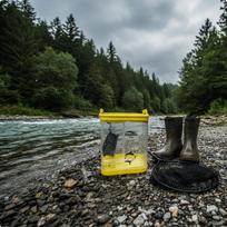 Skaidrus gyvų masalų kibiras su virve, sulankstomas žvejybos kibiras, kvėpuojantis tinklinis dangtis Yellow 20-20-23cm gray