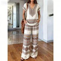 Summer loose bat sleeve top wide leg pants two-piece women's clothing European and American fashion suit S