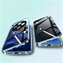 Anti Peeping Case for Vivo X200 X300 X100 Ultra X90 Pro Y500, Double Sided Tempered Glass,Metal Frame with Lens Protector Phone Bumpers for Vivo X90 Pro mėlyna