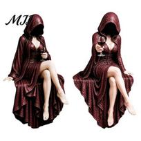 Vintage Fantasy Home Art Hooded Midnight Reader with Wine Statue, Gothic Dark Faceless Shadow Timeless Aesthetic Decor Figure, Resin Sitting A