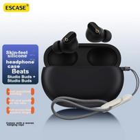 Case for Beats Studio Buds, Buds+ Bluetooth Earphones, Silicone Storage Box, Soft Shell, Shockproof, Ultra-Thin Case, Lustrous Black + Lanyard