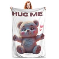 Where’s My Hug At Cute Valentine Bear Asking Blankets Multi-function Flannel Sofa Throw Blanket for Home Bedroom Outdoor 75x90cm